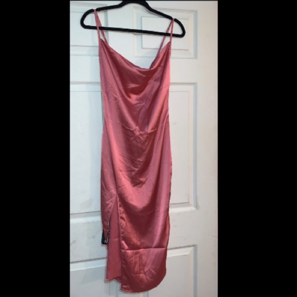 Rose Strappy Satin Cowl Midi Dress